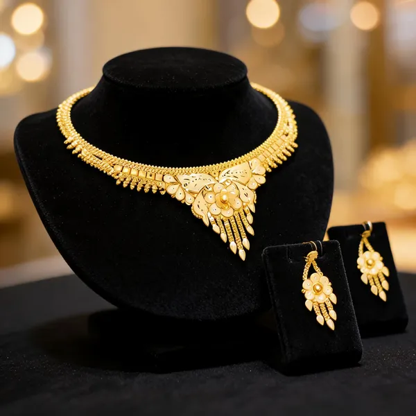 Gold_Copper_Floral_Necklace_Set_For_Women