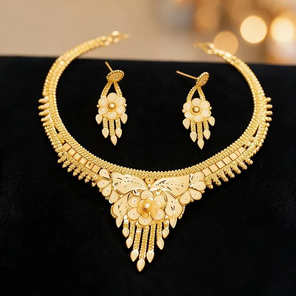 Gold_Copper_Floral_Necklace_Set_For_Women