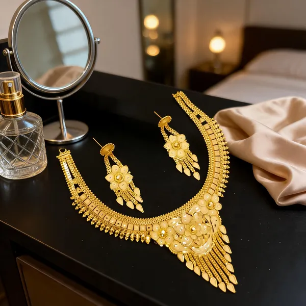 Gold_Copper_Floral_Necklace_Set_For_Women