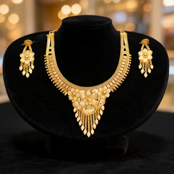 Gold_Copper_Floral_Necklace_Set_For_Women