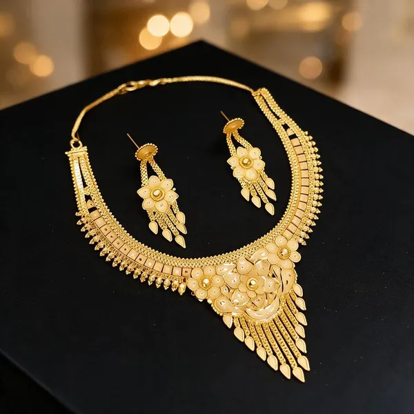 Gold_Copper_Floral_Necklace_Set_For_Women