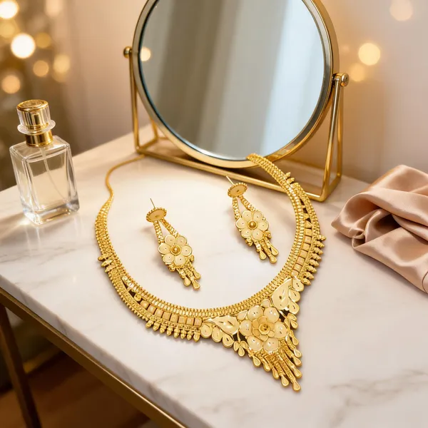 Gold_Copper_Floral_Necklace_Set_For_Women