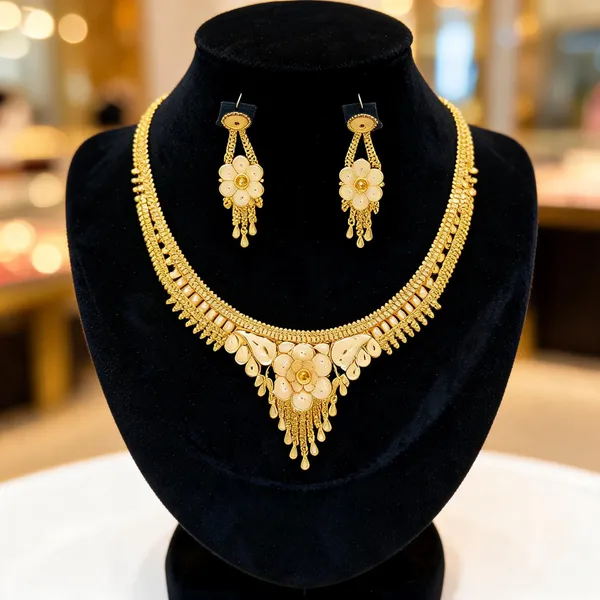 Gold_Copper_Floral_Necklace_Set_For_Women