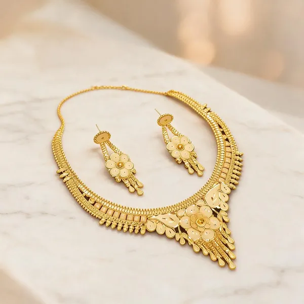Gold_Copper_Floral_Necklace_Set_For_Women