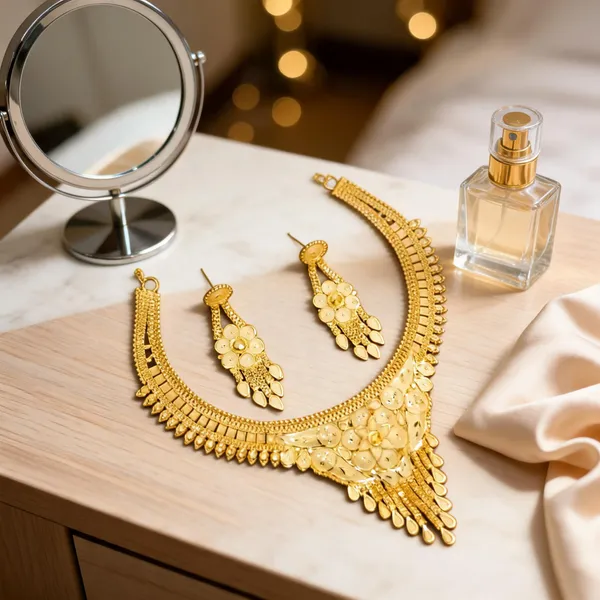 Gold_Copper_Floral_Necklace_Set_For_Women