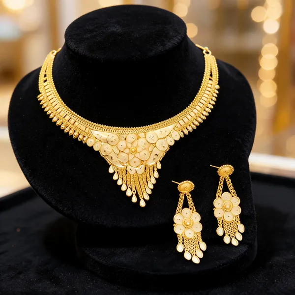 Gold_Copper_Floral_Necklace_Set_For_Women