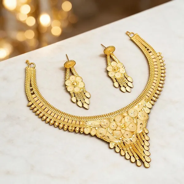 Gold_Copper_Floral_Necklace_Set_For_Women