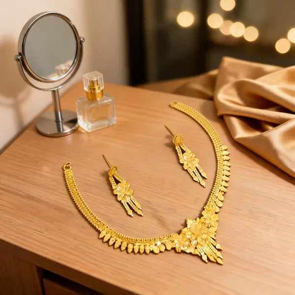 Gold_Copper_Floral_Necklace_Set_For_Women