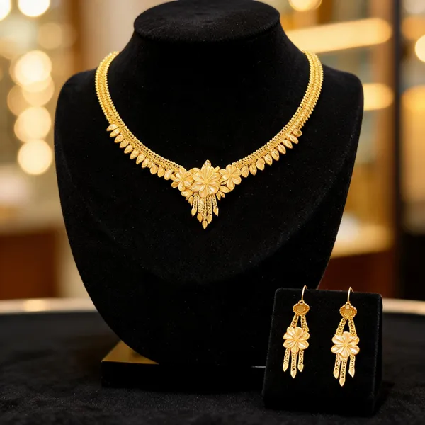 Gold_Copper_Floral_Necklace_Set_For_Women