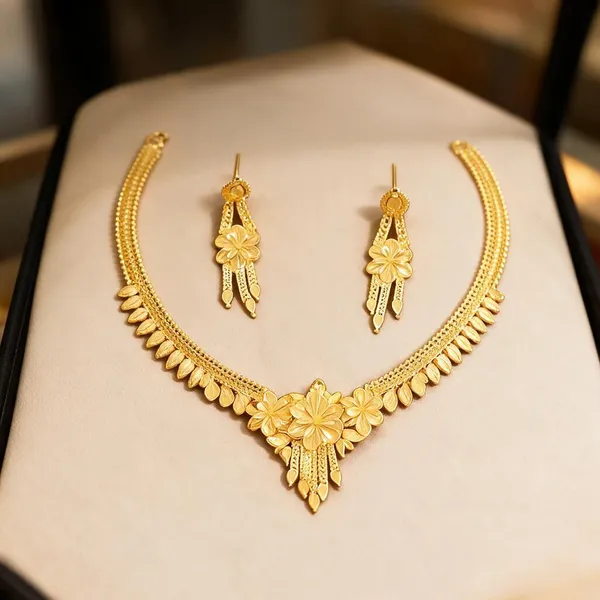 Gold_Copper_Floral_Necklace_Set_For_Women