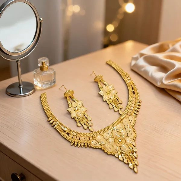 Gold_Copper_Floral_Necklace_Set_For_Women