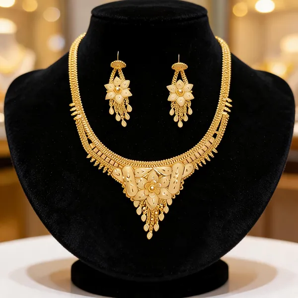 Gold_Copper_Floral_Necklace_Set_For_Women