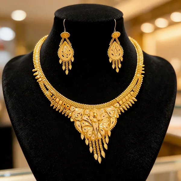 Gold_Copper_Floral_Necklace_Set_For_Women