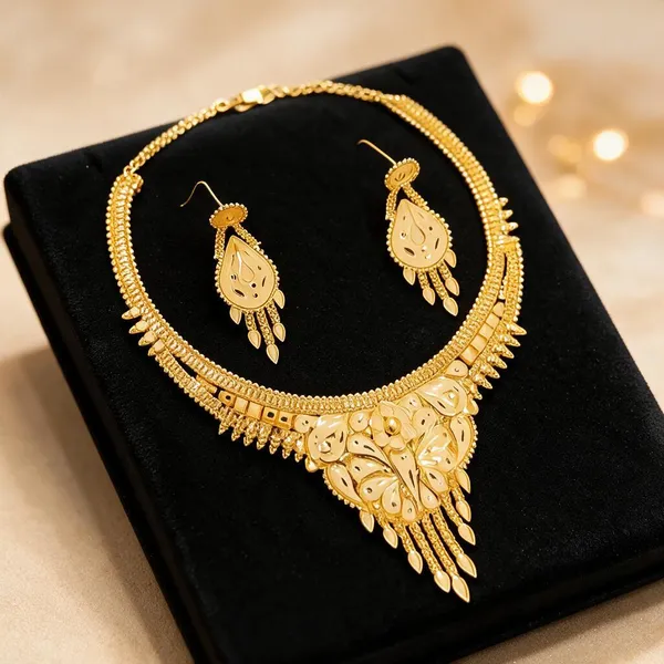 Gold_Copper_Floral_Necklace_Set_For_Women