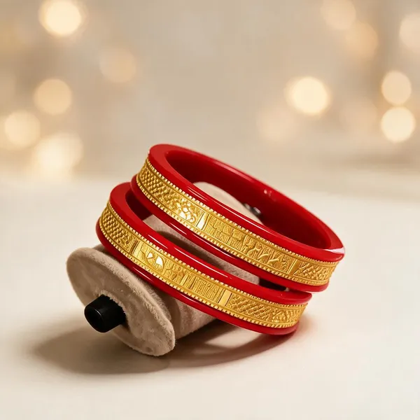 Red_&_Gold_Copper_Engraved_Bangle_Set_For_Women