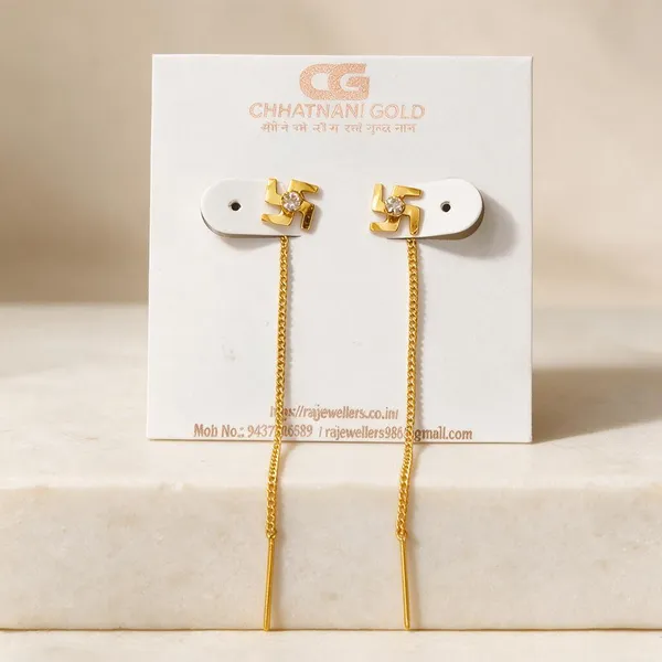 Gold_Tone_Swastika_Motif_Chain_Drop_Earrings_For_Women