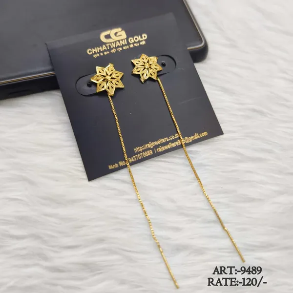 Gold-Tone_Floral_Chain_Drop_Earrings_For_Women