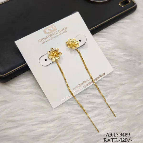 Gold_Tone_Floral_Threader_Earrings_For_Women