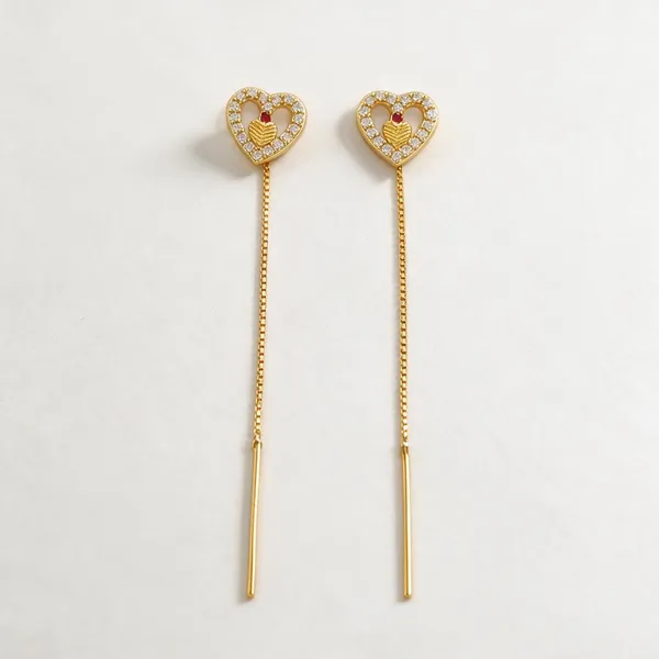 Gold_Tone_Heart_Chain_Drop_Earrings_For_Women