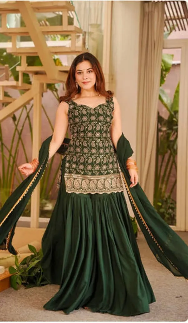 Green_Heavy_Blooming_Faux_Georgette_Sharara_Set_For_Women