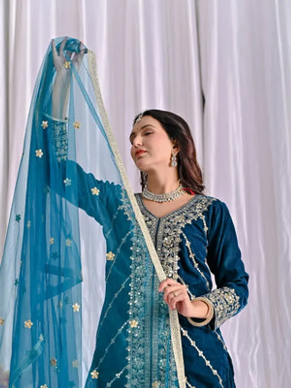 Midnight_Blue_Viscose_Velvet_Sharara_Suit_Set_For_Women