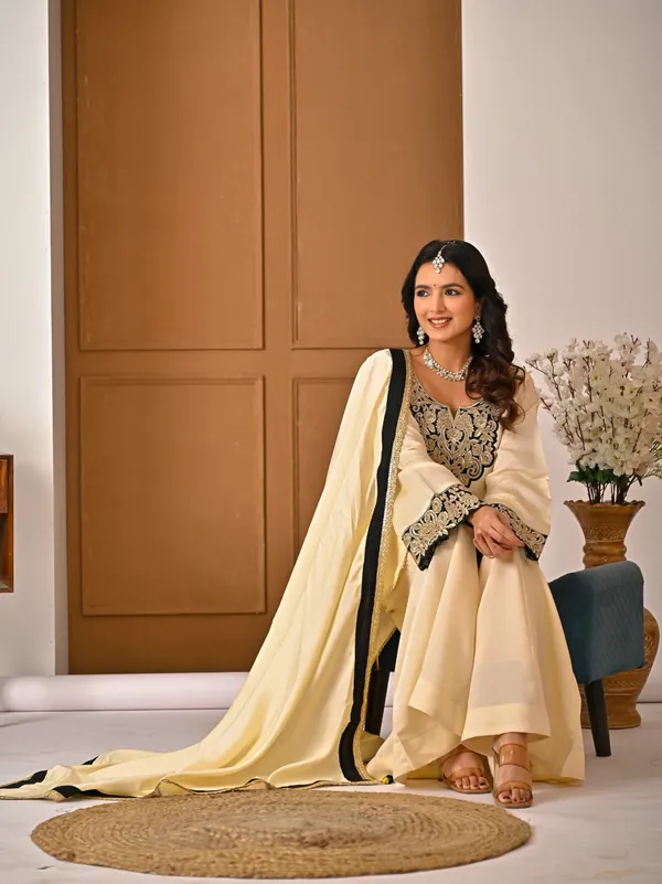 White_Heavy_Roman_Silk_Kurti_Sharara_Set_For_Women