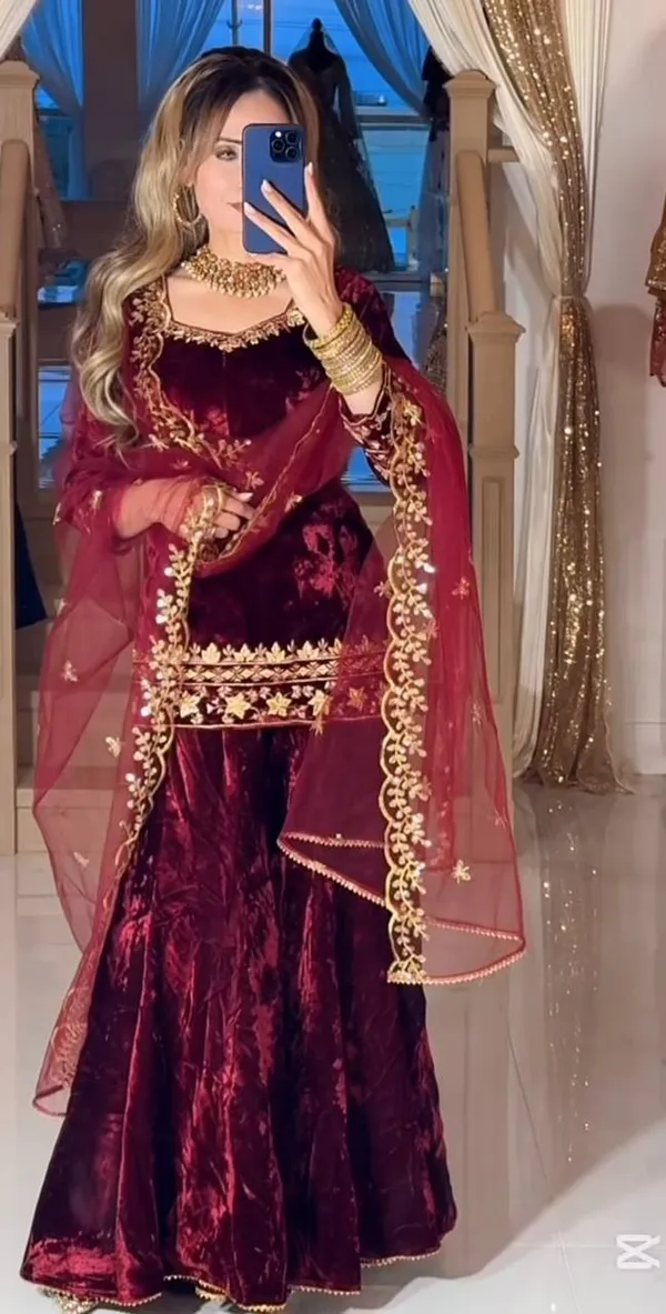 Maroon_Pure_Heavy_Viscose_Velvet_Sharara_Palazzo_Set_For_Women