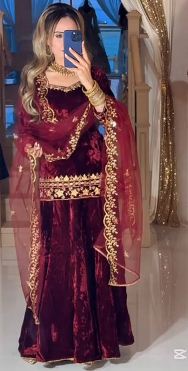 Maroon_Pure_Heavy_Viscose_Velvet_Sharara_Palazzo_Set_For_Women