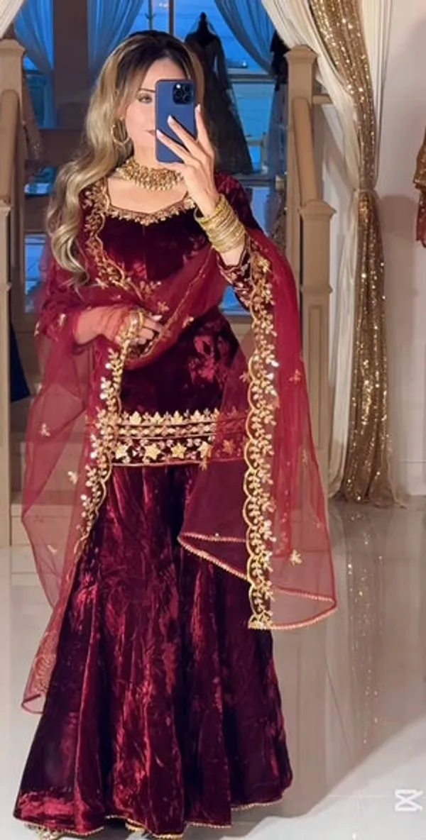Maroon_Pure_Heavy_Viscose_Velvet_Sharara_Palazzo_Set_For_Women