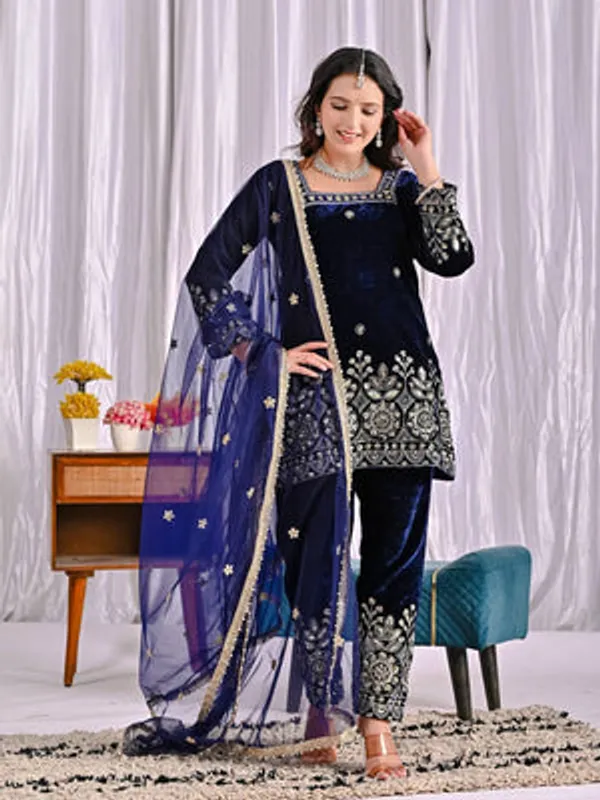 Midnight_Blue_Premium_Heavy_Viscose_Velvet_Party_Wear_Ensemble_For_Women