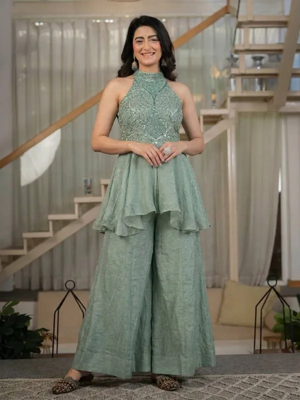Sky_Blue_Heavy_Roman_Silk_Peplum_Palazzo_Set_For_Women
