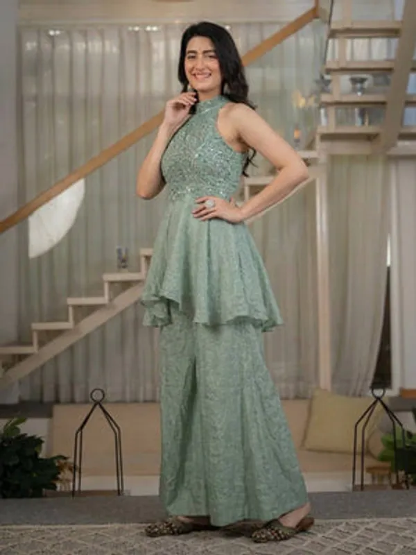 Sky_Blue_Heavy_Roman_Silk_Peplum_Palazzo_Set_For_Women
