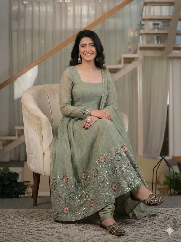 Sage_Green_Heavy_Crunchy_Silk_Anarkali_Kurta_Set_For_Women