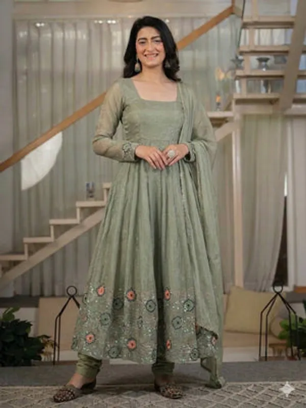 Sage_Green_Heavy_Crunchy_Silk_Anarkali_Kurta_Set_For_Women