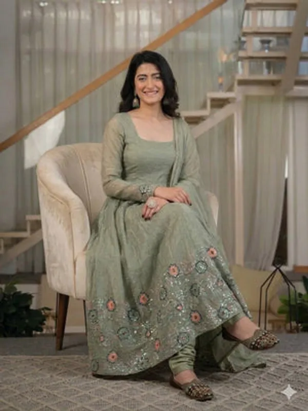 Sage_Green_Heavy_Crunchy_Silk_Anarkali_Kurta_Set_For_Women