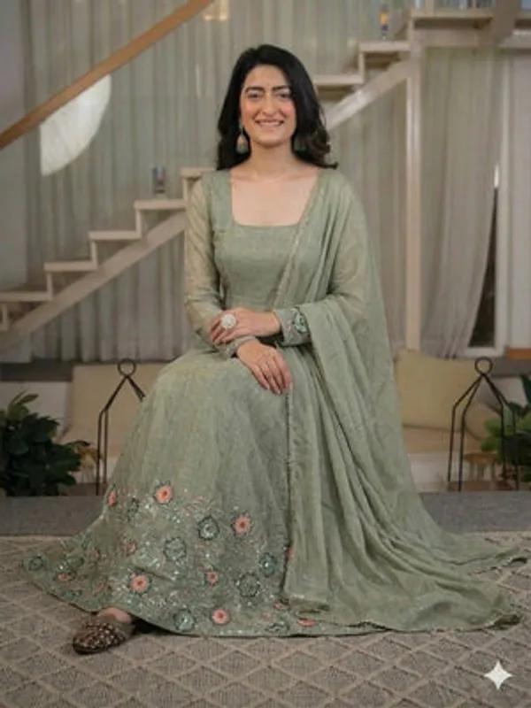 Sage_Green_Heavy_Crunchy_Silk_Anarkali_Kurta_Set_For_Women