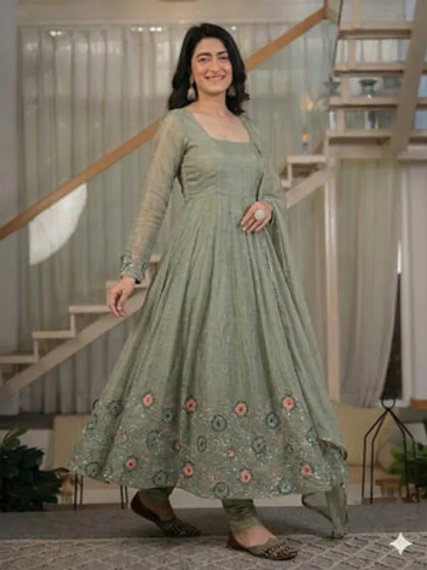 Sage_Green_Heavy_Crunchy_Silk_Anarkali_Kurta_Set_For_Women