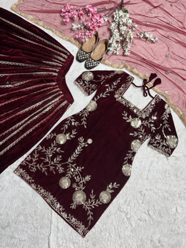 Maroon_Pure_Fendi_Kurti_Sharara_Set_For_Women
