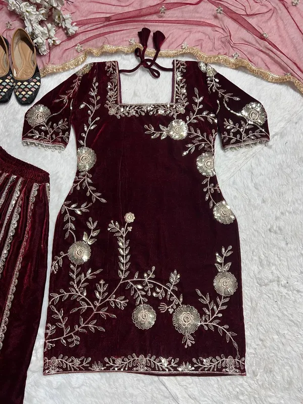 Maroon_Pure_Fendi_Kurti_Sharara_Set_For_Women