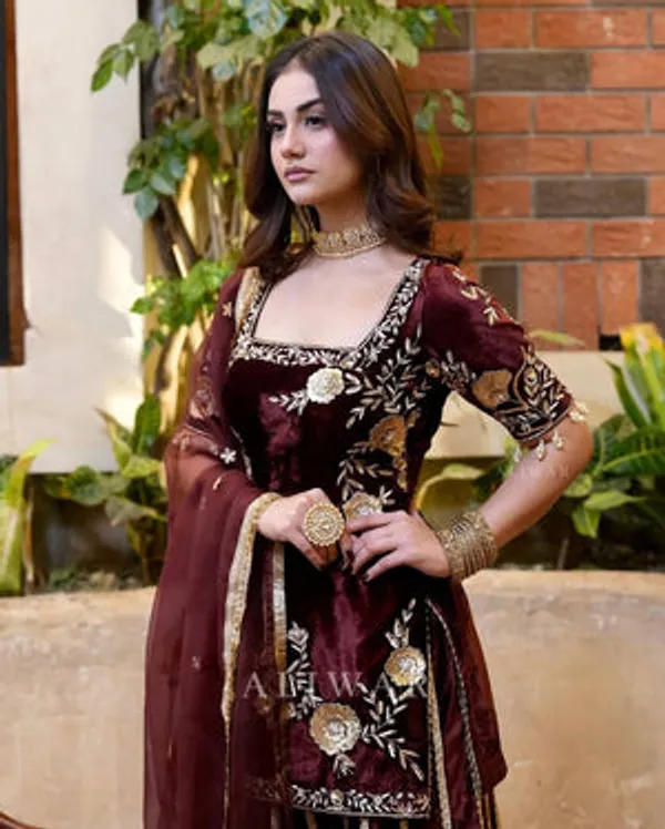 Maroon_Pure_Fendi_Kurti_Sharara_Set_For_Women