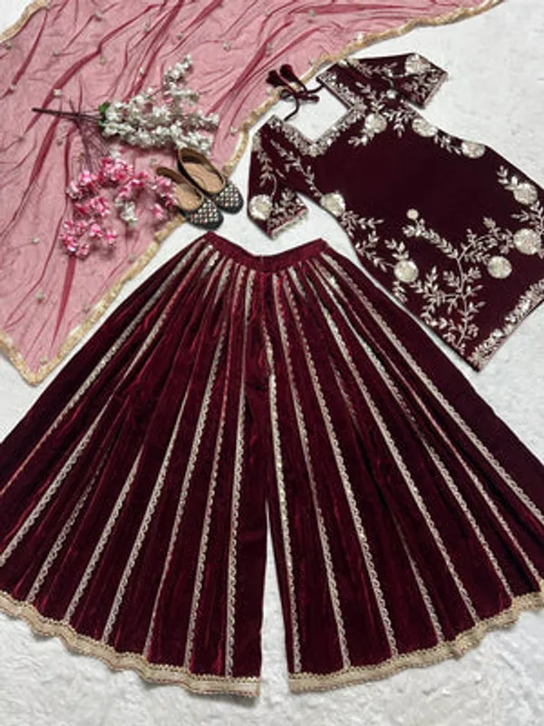 Maroon_Pure_Fendi_Kurti_Sharara_Set_For_Women