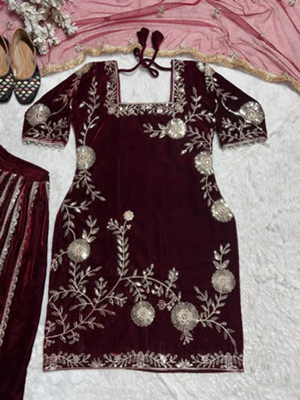 Maroon_Pure_Fendi_Kurti_Sharara_Set_For_Women