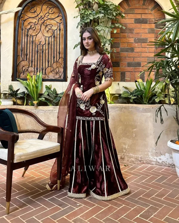 Maroon_Pure_Fendi_Kurti_Sharara_Set_For_Women