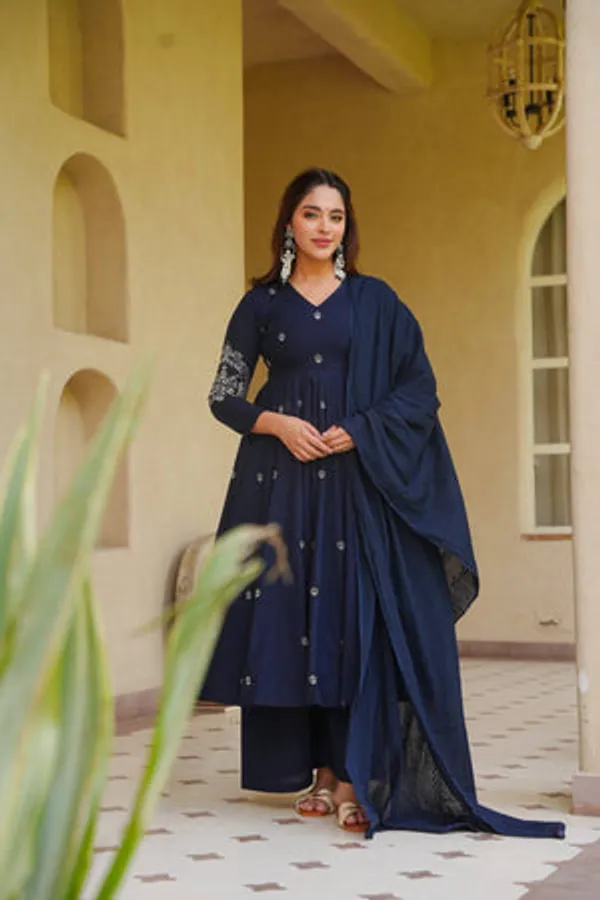 Navy_Heavy_Fancy_Silk_Anarkali_Kurta_Pant_Set_For_Women