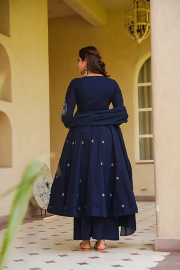 Navy_Heavy_Fancy_Silk_Anarkali_Kurta_Pant_Set_For_Women