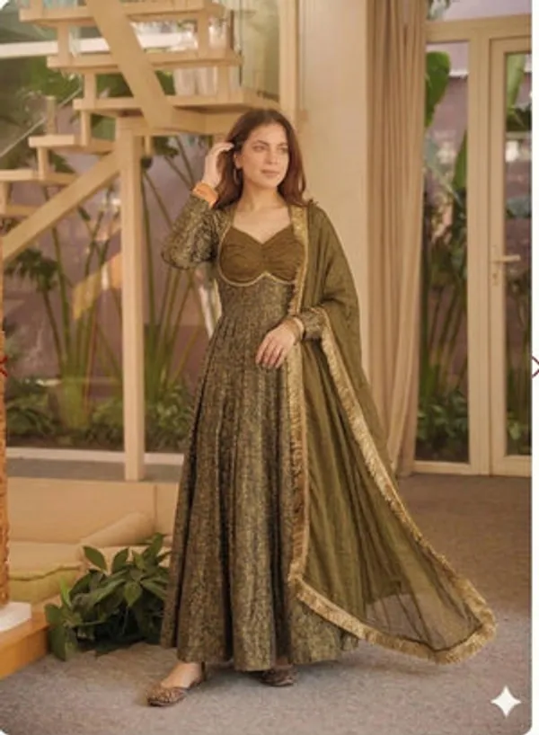 Light_Olive_Heavy_Floral_Brocade_Jacquard_Anarkali_Suit_Set_For_Women
