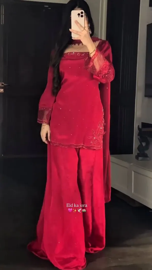 Red_Heavy_Natural_Crepe_Silk_Kurta_Palazzo_Set_For_Women