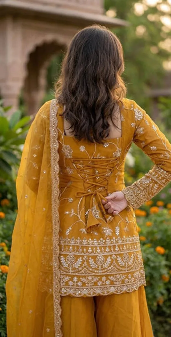 Yellow_Heavy_Blooming_Georgette_Kurti_Palazzo_Set_For_Women