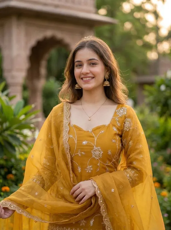Yellow_Heavy_Blooming_Georgette_Kurti_Palazzo_Set_For_Women