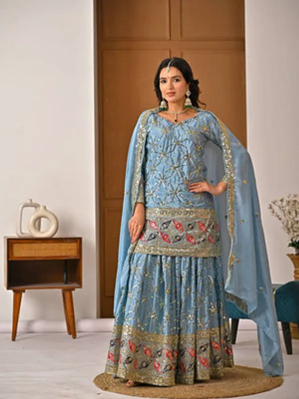 Sky_Blue_Heavy_Chiffon_Silk_Sharara_Suit_Set_For_Women